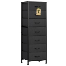 WLIVE Black Tall Dresser for Bedroom, 7 Drawer Dressers & Chests of Drawers, Fabric Dresser for Closet, Living Room, Night Stand with Metal Frame, Storage Tower with Fabric Bins, Wood Top