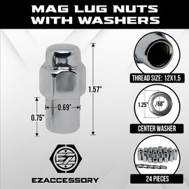 Cragar Standard Mag Lug Nut 12mmx1.5 with Center Washer Set of 24 Pcs