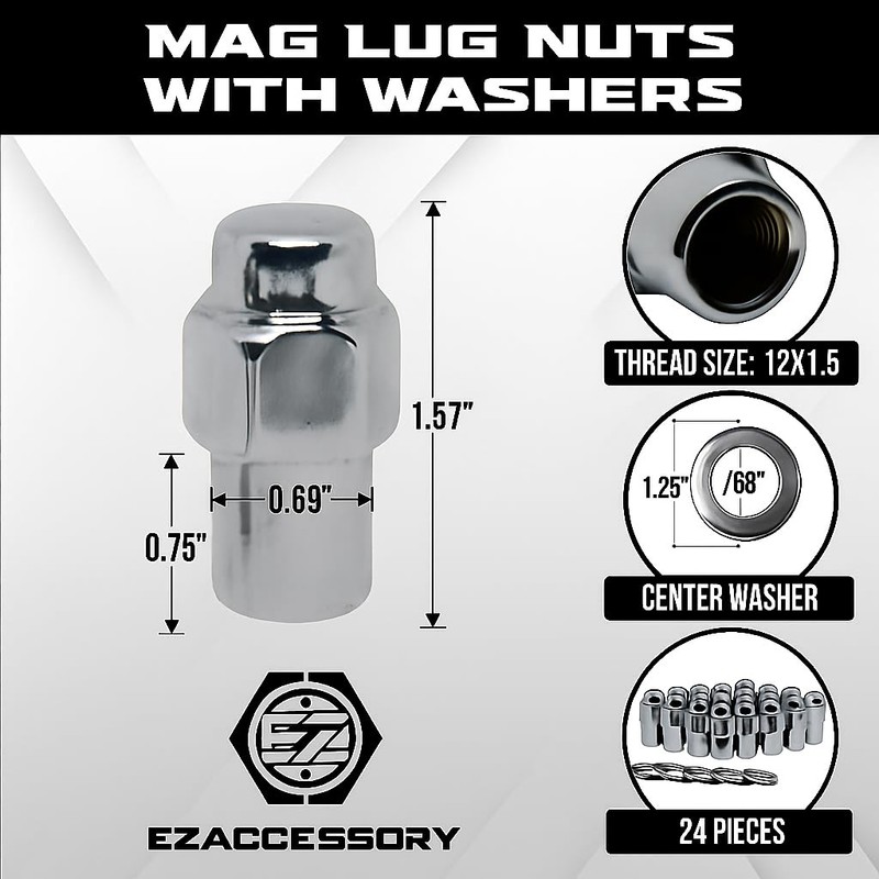 Cragar Standard Mag Lug Nut 12mmx1.5 with Center Washer Set