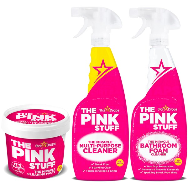 Stardrops - The Pink Stuff - The Miracle Cleaning Paste, Multi-Purpose Spray, And Bathroom Foam 3-Pack Bundle
