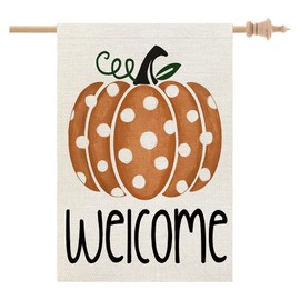 CROWNED BEAUTY Fall House Flag 28x40 Inch Double Sided Burlap Large for Outside Welcome Orange Pumpkin Stripes Yard Flag CF1153-40