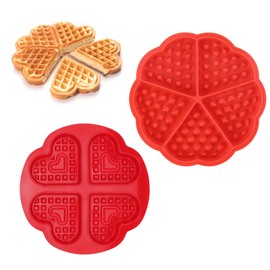 MUNTE 4 Und 5-Raster Waffelformen in Herzform, 2 Stück Silikon Backform Herz, Silikon Waffelform Rot, Wiederverwendbar, für Waffeln, Kuchen, Desserts