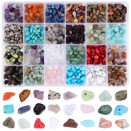 Jodimitty Gemstone Beads for Threading, 24 Colours, 5-8 mm, Natural Shape Beads Set, Semi-Precious Stones with Hole, Adult DIY Set for Bracelets, Earrings, Necklace, Jewellery Crafts, About 35