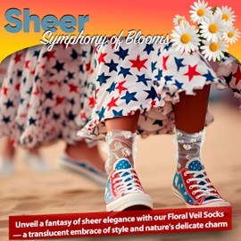 AVIAN LEGS Daisy Women Fashion Sheer Ankle Socks – 1 Pair Floral Mesh See-Through Tulle Socks – Lightweight Transparent (US Sizes 5-8) (US, Numeric, 5, 8, Regular, Regular, White)