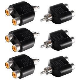 KUOQIY RCA Splitter Adapter, RCA 1 Male to 2 Female Phono Male AV Video Y Splitter for Subwoofer, Amplifier, TV, Digital Audio, Nickel-Plated, Pack of 6