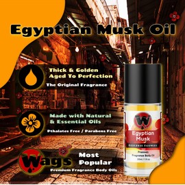WagsMarket Egyptian Musk Oil, Choose from Roll On to 0.33oz - 4oz Glass Bottle, (1oz Roll On)