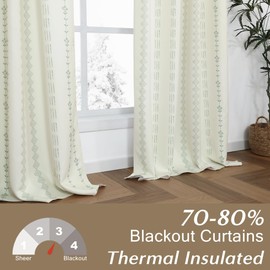 Spring Light Green Curtains for Living Room 96 Inches Long,60-70% Black Out Boho Leaf Pale Sage and Ivory White Pattern Blackout Antique Natural Woodland Curtains for Nursery Boy Bedroom 2 Panel Set