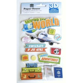 Paper House WORLD TRAVEL 3D Stickers Chipboard Glitter Travel Vacation Scrapbook Planner