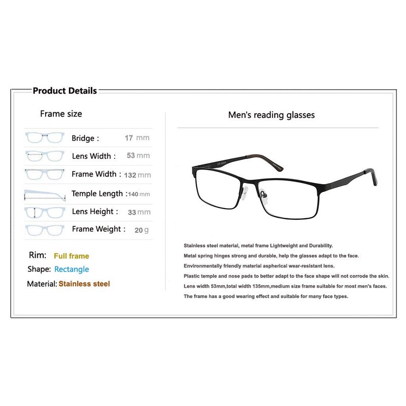 EYECEDAR Amcedar 5 stuks Lesebrille Herren Rechteck Rahmen Metall Grau