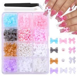 3D Bow Charms for Nails Cute Butterfly Nail Charms Mixed Colors Bows Style and Nails Pearl,for Manicure DIY Nail Art Design Jewelry Decoration