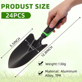 Yaocom 24 Pcs Garden Shovel Aluminum Alloy Heavy Duty Trowel Garden Tool Small Shovels for Digging Metal Hand Trowel Spade with Soft TPR Handle for Lawn Yard Farm Home Shop Planting (Green Black)