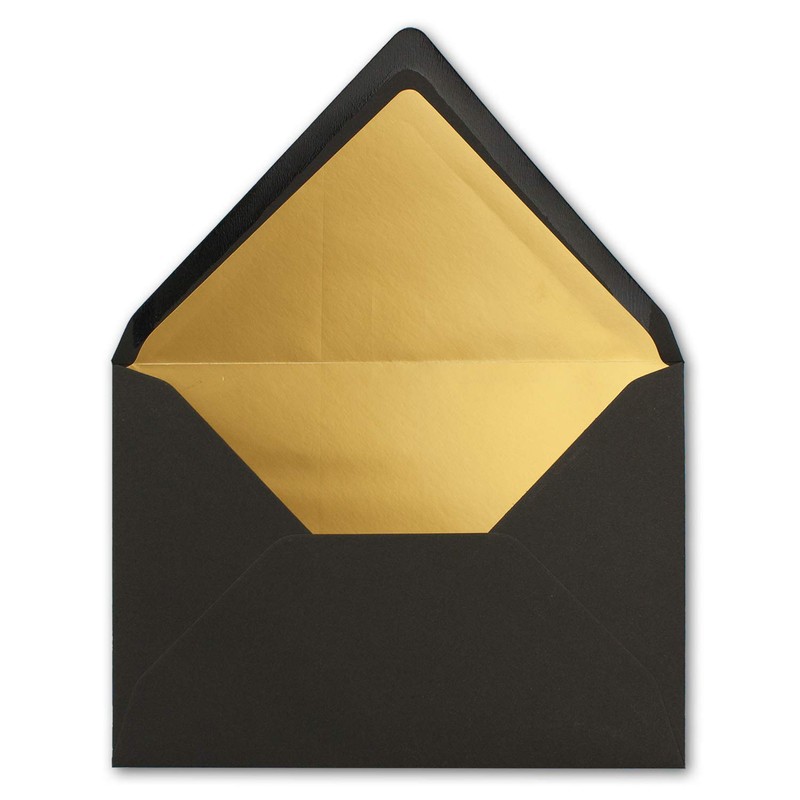 10 x metallic gold lined envelopes DIN C5, black, 156