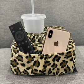 Couch Cup Holder Pillow, Couch Drinks Remotes Holder for Center of Couch, for Sofa, Bed, RV, Car (Leopard)