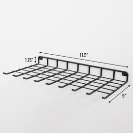 StoreYourBoard The Afton Laundry Room Shelf, Wire Shelving Wall Mounted, Hanging Hooks for Broom and Mop, Cleaning Supplies Shelf for Home and Garage, 17.5" x 9"