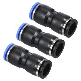 PATIKIL 1/2" to 12mm Reducing Push to Connect Air Line Fitting, 5 Pack Straight Union Reducer Pneumatic Quick Connect Fittings, Black & Blue