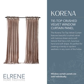 Elrene Home Fashions Korena Tie-Top Crushed Velvet Window Curtain Panel, Rustic-Chic Curtain Panel for Living Room or Bedroom, 52 Inches by 95 Inches, Taupe, 1 Panel