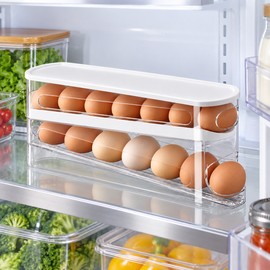Automatic Rolling Egg Storage Box – Refrigerator Egg Organizer Rack for Kitchen Fridge Door and Space-Saving Food Storage