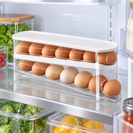 Automatic Rolling Egg Storage Box – Refrigerator Egg Organizer Rack for Kitchen Fridge Door and Space-Saving Food Storage