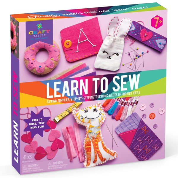 Craft-tastic – Learn to Sew Kit – Craft Kit Includes 7 Fun Projects to Teach Basic Sewing Stitches, Embroidery & More
