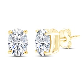 AFFY 8X6MM Oval Shape Birthstone Cubic Zirconia Solitaire Stud Earrings With Friction Back for Women In 14K Yellow Gold Over Sterling Silver (VVS1- VVS2 Clarity)