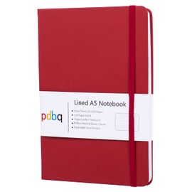 pdbq A5 Notebook Hardback Journal Lined Notebook A5 Inner Pocket Vegan Leather 128 Pages 120gsm Premium Paper with Gift box Bookmark Elastic Closure Ruled Notepad Red