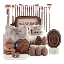 42 Pcs Brochas Maquillaje Profesional Esponjas Neceseres