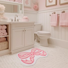 Softania Cute Bow Rug - Pink Bow Bathroom Rug with Soft Absorbent Microfiber and Non-Slip Backing, Coquette Bath Mats for Bathroom Decor, Bedroom, Girls, Vanity (28x20 inch)