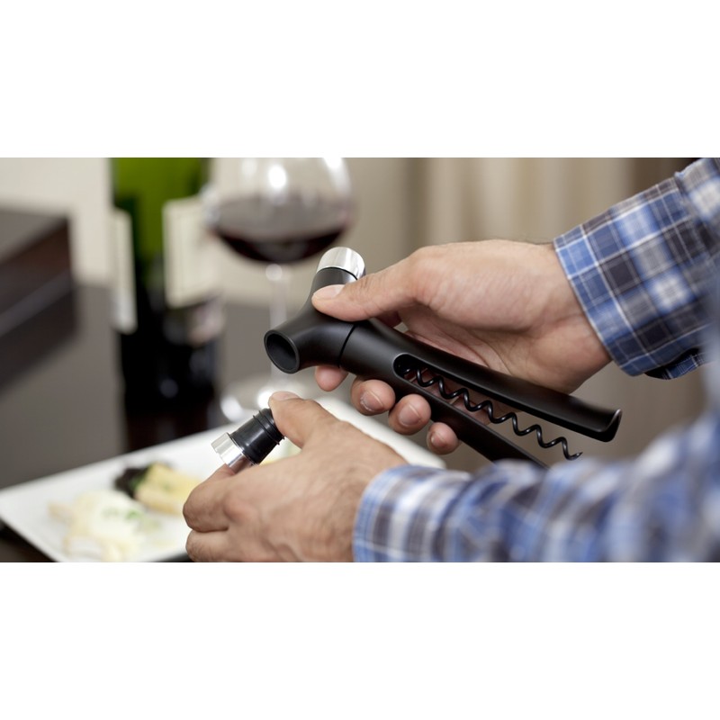 Quirky PVSR2-XBEU Corkscrew with Pouring Spout and Stopper, Black