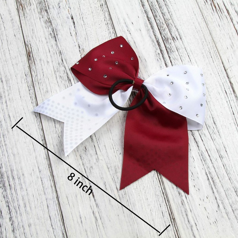 8 Inch 2 Colors Cheerleader Bows Ponytail Holder with Bling