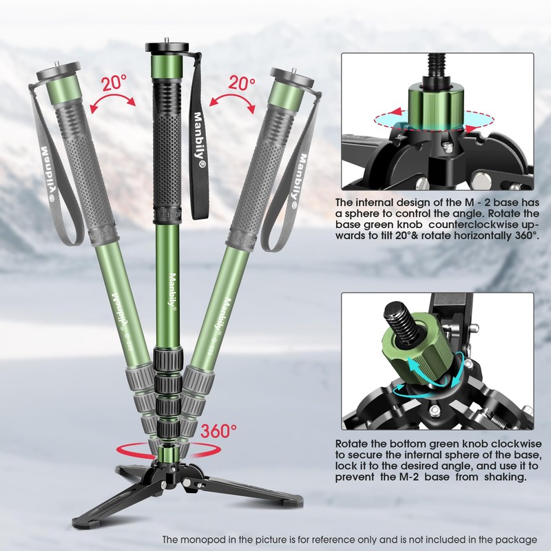 Manbily M-2 Mini Tripod Base for Monopod 3/8 inch Screw