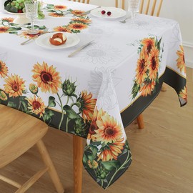 SASTYBALE Sunflower Tablecloths, Spillproof Summer Tablecloths, Dust-Proof Green Border Decorative Polyester Fabric Table Cover for Fall Dining, Party, Indoor, Outdoor(Rectangle,60" x 120 ")