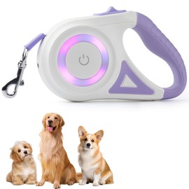 Correa Retractil para Perro 5 Metros, Correa para Perro Retractil luz LED y sistema seguridad bloqueo rápido, durable ajustable para perros pequeño mediano grande Correa Perro Retractil (Púrpura)
