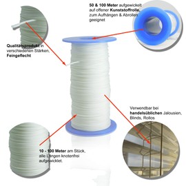 Pleated Cord Nylon Cord for Blinds Blinds Curtains White 0.8 mm | 10 Metre Roll | Tear-Resistant & UV Resistant