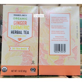 Trader Joe's Organic Ginger Turmeric Heabal Tea Caffeine Free 1.6oz 45g (Two Boxes)