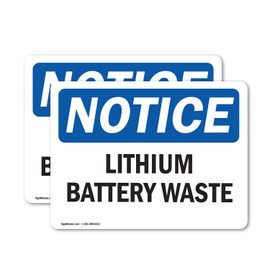 (2 Pack) Lithium Battery Waste OSHA Notice Sign 5 Inch X 3.5 Inch Vinyl Label Decal Sticker Weather Resistant, UV Protected for Workplace, Business, and Construction Site, Made in the USA