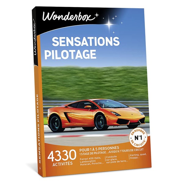 Wonderbox – Coffret Cadeau - SENSATIONS PILOTAGE - 4330 stages de pilotage en Ferrari F458, Lamborghini Gallardo, Porsche, Aston Martin pour 1 à 4 personnes sur des circuits mythiques