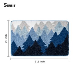 Sunlit Misty Forest Bathroom Rugs 20x32, Extra Soft Super Absorbent Bath Mat Quick Dry, Non-Slip Rubber Backing Bath Rug, Machine Washable Bathroom Floor Mat for Tub and Shower, Blue Ombre