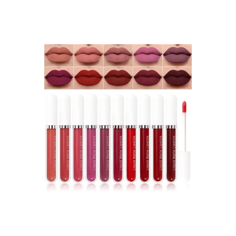 Brillo Labial 10PCS, Labial Mate Indeleble