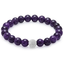 day.berlin Premium Women's Pearl Bracelet Stone, Natural Stone Bracelet with Genuine 8 mm Gemstones, Flexible Drawstring 18 cm Long, Hand-Knotted with Pave Zirconia Pearl, Silver-Plated, Stone, Jade