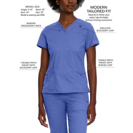 Landau Proflex Tailored Fit Comfort Stretch 3-Pocket Scrub Top for Women 4160 Black MED