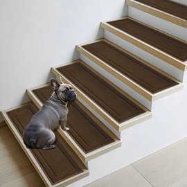 Non-Slip Stair Treads for Wooden Steps Indoor, 15 Pack 8" X 30" Edging Stair Rugs with TPE Backing, 0.4" Thick Carpet Stair Treads for Kids Elders & Pets, 100% Polyester Soft Stair Runners, Brown