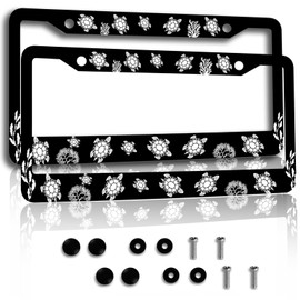 Sea Turtle License Plate Frame-2Pcs Black Background Turtle License Plate Frames Car Accessorie Aluminium Metal Sea Life Themed License Plate Holder For Men/Women Fits U.S Standard Vehicle With Screws