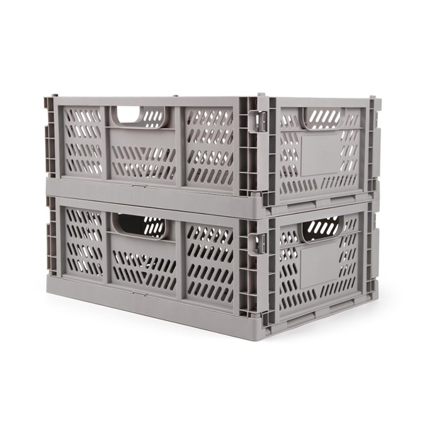 Domiella 2-Pack Crates for Storage, Storage Crates Plastic Stackable, Foldable