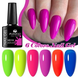 MSRUIOO Neon Gel Nail Polish Set Fluorescent Gel polish Orange Hot Pink Blue Yellow Green Purple Vibrant Soak Off U V LED Nail Polish Nail Art 8ml 6pcs