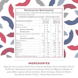 Electrolitos sin azúcar en polvo | Magnesio y potasio | 20 Sobres Frambuesa