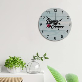 ArogGeld Happy Camper Wall Clock Blue Vintage Wood Clock 10 Inch Silent Non-Ticking Wooden Wall Clocks Battery Operated Living Room Bedroom Kitchen Farmhouse Decor Christmas Birthday Gift