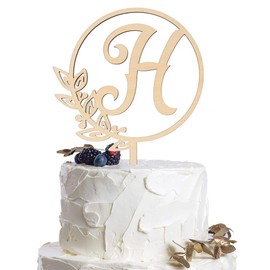 Decoración de madera para tarta con monograma de letra, H, H