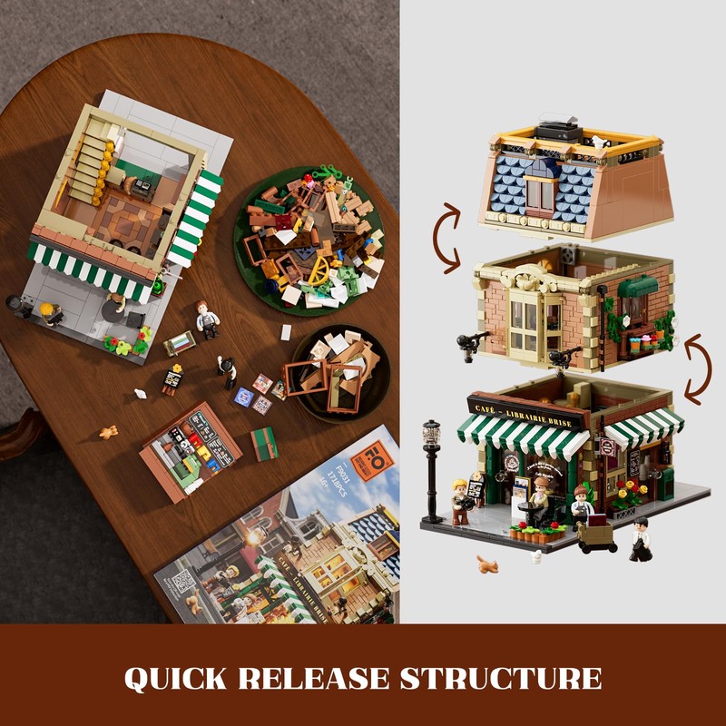 Funwhole Book-Cafe Lighting Building-Bricks Set - City Town Coffee House