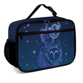 Muishi Zodiac Sign Aries Reusable Lunch Box Insulated Lunch Bag Cooler Bag Lunchbox Meal Food Container Tote Bag for Women Kids Girls Boy School Camping Hiking Picnic Beach Travel