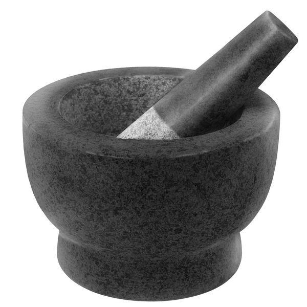 ChefSofi Mortar and Pestle Set - Black Polished Exterior - 6 inch - 2 Cup Capacity